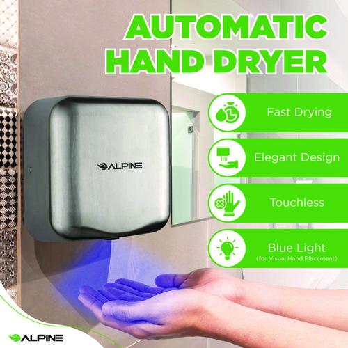 Picture of Hemlock Commercial 220V Automatic Hand Dryer, 6.68 x 11.41 x 12.31, Stainless Steel, Silver