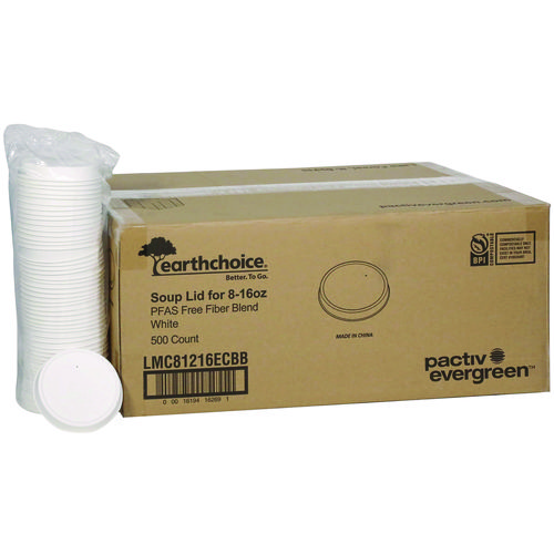 Picture of EarthChoice PFAS-Free Compostable Soup Cup Lid, For 8-16 oz Soup Cups, 4" Diameter, White, Sugarcane, 500/Carton