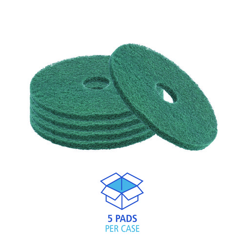 Picture of Heavy-Duty Scrubbing Floor Pads, 13" Diameter, Green, 5/Carton