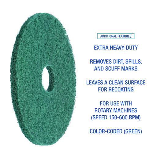 Picture of Heavy-Duty Scrubbing Floor Pads, 13" Diameter, Green, 5/Carton