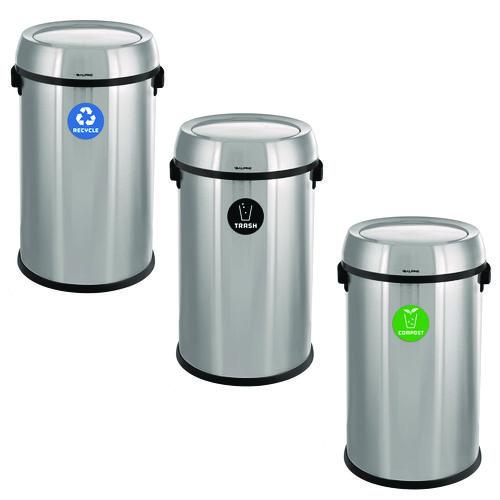Picture of 17 Gallon Stainless Steel Indoor Recycling, Trash and Compost Bins with Swivel Lid