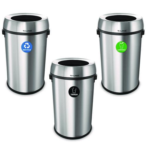 Picture of 17 Gallon Stainless Steel Open Top Recycling, Trash and Compost Station