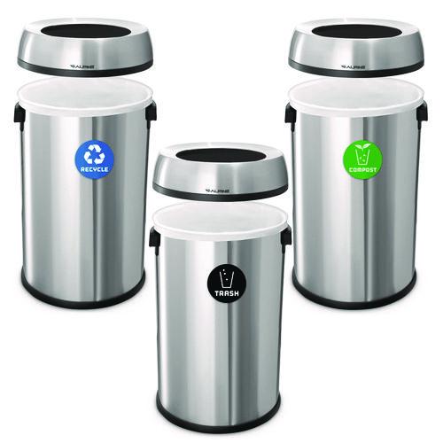 Picture of 17 Gallon Stainless Steel Open Top Recycling, Trash and Compost Station