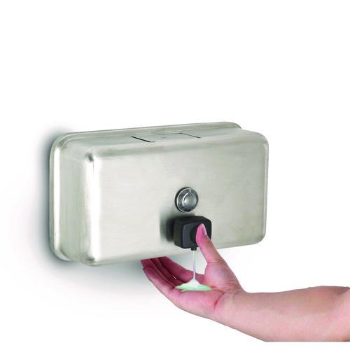 Picture of Horizontal Manual Surface-Mounted Stainless Steel Liquid Soap Dispenser, 40 oz, 2.8 x 8.1 x 4.8, Brushed Stainless Steel