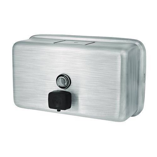 Picture of Horizontal Manual Surface-Mounted Stainless Steel Liquid Soap Dispenser, 40 oz, 2.8 x 8.1 x 4.8, Brushed Stainless Steel