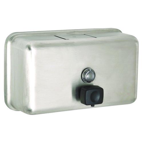 Picture of Horizontal Manual Surface-Mounted Stainless Steel Liquid Soap Dispenser, 40 oz, 2.8 x 8.1 x 4.8, Brushed Stainless Steel