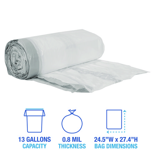 Picture of Drawstring Kitchen Bags, Drawstring, 13 gal, 24" x 28", White, 50 Bags/Roll, 2 Rolls/Carton