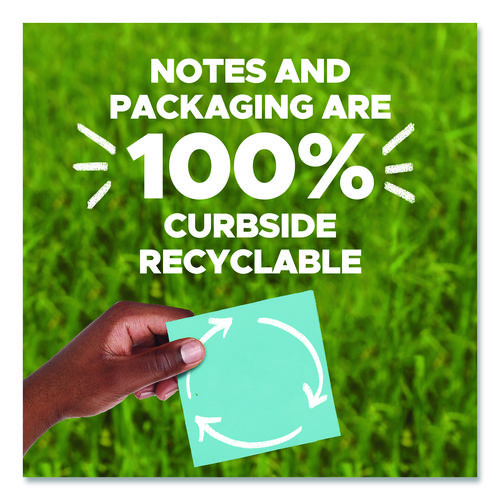 Picture of 100% Recycled Paper Super Sticky Notes, 3" x 3", Oasis, 70 Sheets/Pad, 24 Pads/Pack