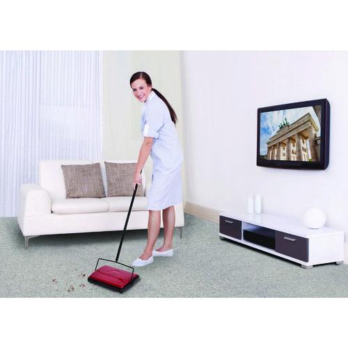 Picture of Manual Triple Brush Carpet and Floor Sweeper, 42.5" Handle, Red