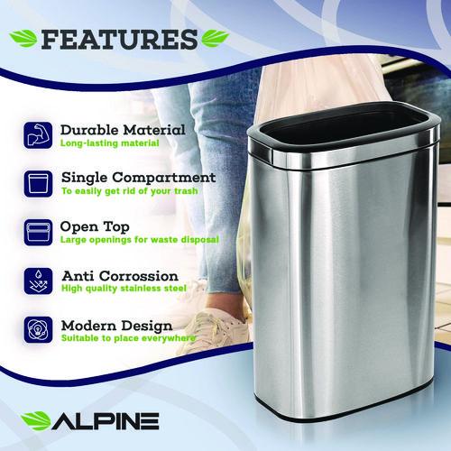Picture of Stainless Steel Rectangular Liner Open Top Trash Can, 10.5 gal, Brushed Stainless Steel