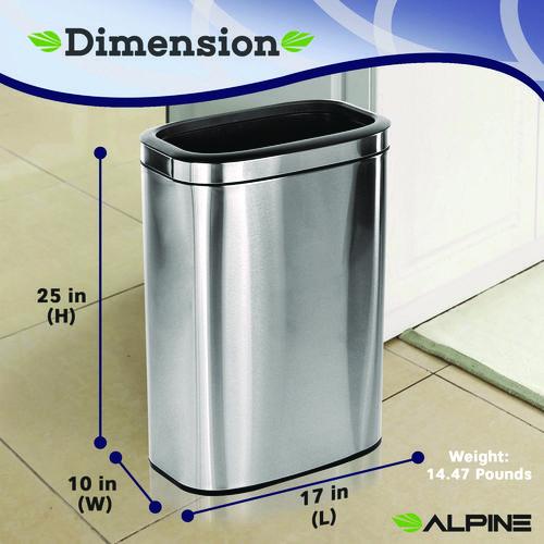 Picture of Stainless Steel Rectangular Liner Open Top Trash Can, 10.5 gal, Brushed Stainless Steel