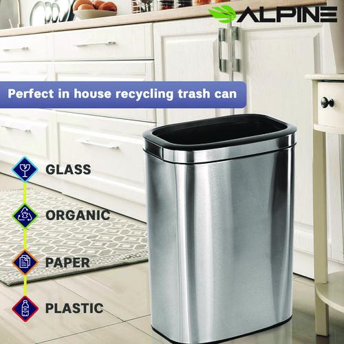 Picture of Stainless Steel Rectangular Liner Open Top Trash Can, 10.5 gal, Brushed Stainless Steel