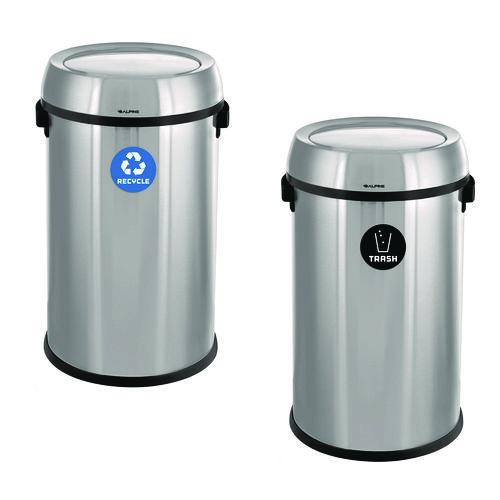 Picture of 17 Gallon Stainless Steel Indoor Recycling Receptacle and Trash Station Swivel Lids