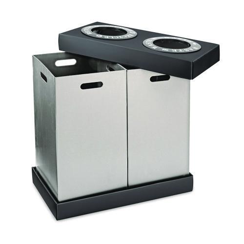 Picture of 28 Gal Indoor Trash Can and Recycling Bin, Corrugated Polypropylene, Gray, 2 Bin