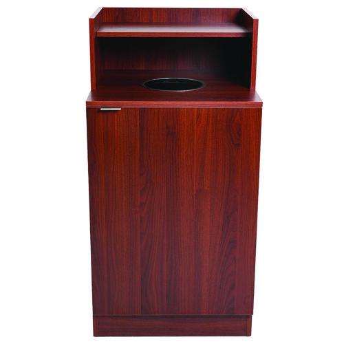 Picture of 32 Gallon Wooden Enclosed Waste Receptacle with Drop Hole, Mahogany