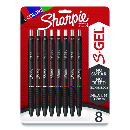 S-Gel+High-Performance+Gel+Pen%2C+Retractable%2C+Medium+0.7+Mm%2C+Five+Assorted+Ink+Colors%2C+Black+Barrel%2C+8%2Fpack