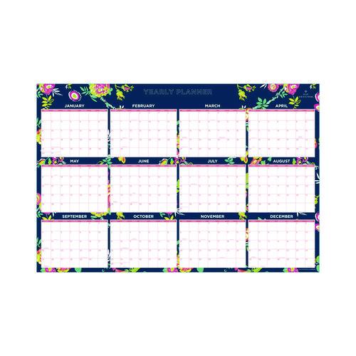 Picture of Day Designer Peyton Laminated Erasable Wall Calendar, Floral Artwork, 36 x 24, White/Navy Sheets, 12-Month (Jan to Dec): 2026