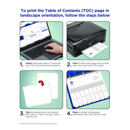 Picture of Customizable Table of Contents Ready Index Black and White Dividers, 12-Tab, 1 to 12, 11 x 8.5, White, 6 Sets