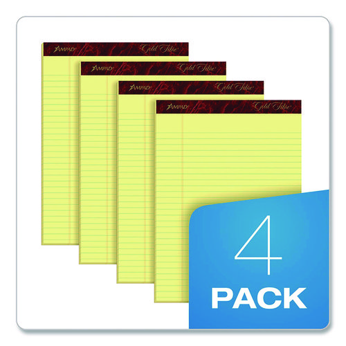 Picture of Gold Fibre Writing Pads, Wide/Legal Rule, 50 Canary-Yellow 8.5 x 11.75 Sheets, 4/Pack