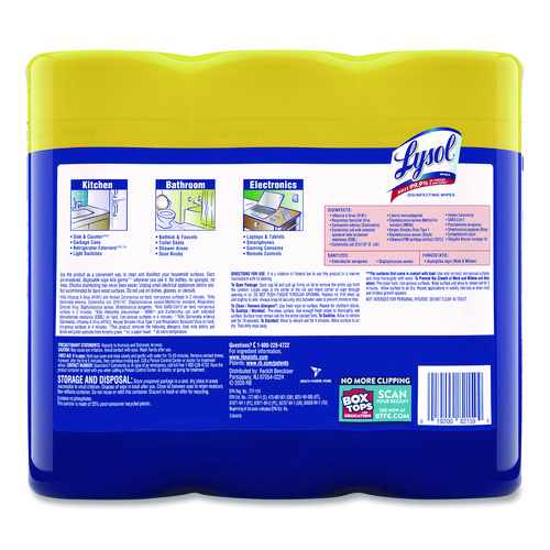 Picture of Disinfecting Wipes, 1-Ply, 7 x 7.25, Lemon and Lime Blossom, White, 35 Wipes/Canister, 3 Canisters/Pack, 4 Packs/Carton