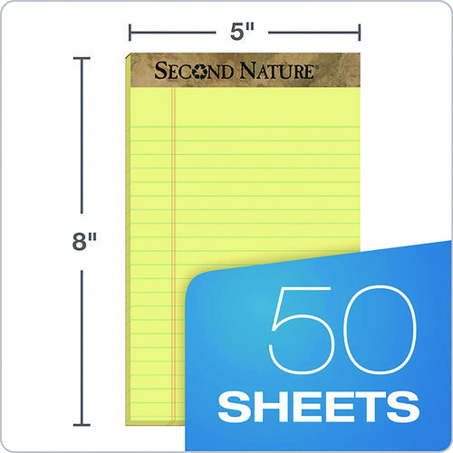 Picture of Second Nature Recycled Ruled Pads, Narrow Rule, 50 Canary-Yellow 5 x 8 Sheets, Dozen