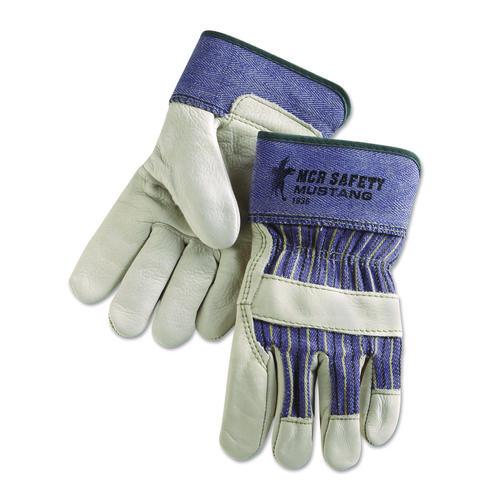 Picture of Mustang Leather Palm Gloves, Blue/Cream, Large, 12 Pairs