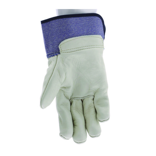 Picture of Mustang Leather Palm Gloves, Blue/Cream, Large, 12 Pairs