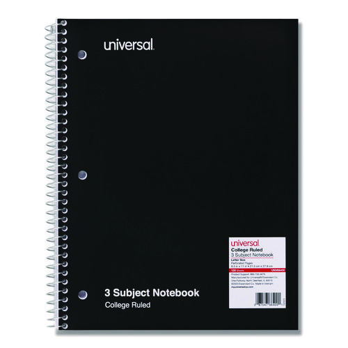 Picture of Wirebound Notebook, 3-Subject, Medium/College Rule, Black Cover, (120) 11 x 8.5 Sheets