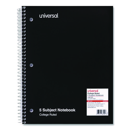 Picture of Wirebound Notebook, 5-Subject, Medium/College Rule, Black Cover, (200) 11 x 8.5 Sheets