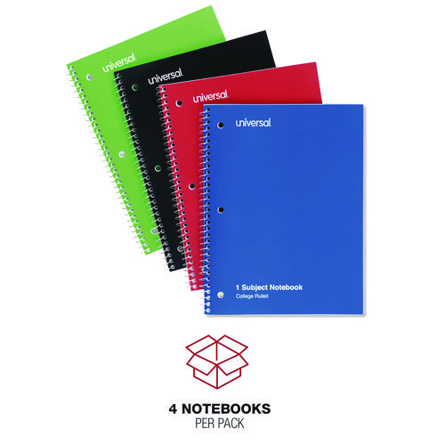 Picture of Wirebound Notebook, 1-Subject, Medium/College Rule, Assorted Cover Colors, (70) 10.5 x 8 Sheets, 4/Pack