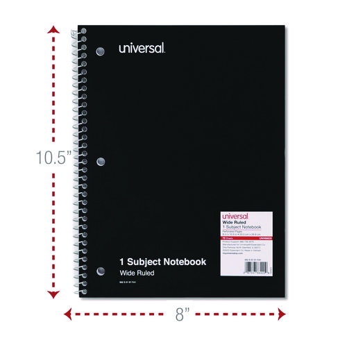 Picture of Wirebound Notebook, 1-Subject, Wide/Legal Rule, Black Cover, (70) 10.5 x 8 Sheets