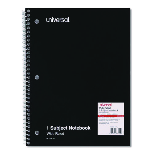 Picture of Wirebound Notebook, 1-Subject, Wide/Legal Rule, Black Cover, (70) 10.5 x 8 Sheets