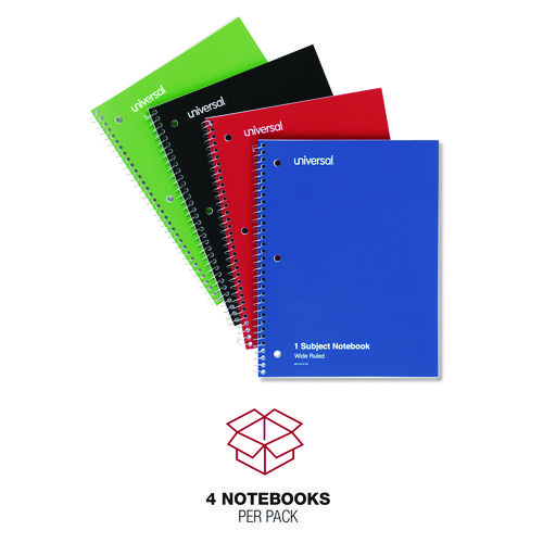 Picture of Wirebound Notebook, 1-Subject, Wide/Legal Rule, Assorted Cover Colors, (70) 10.5 x 8 Sheets, 4/Pack