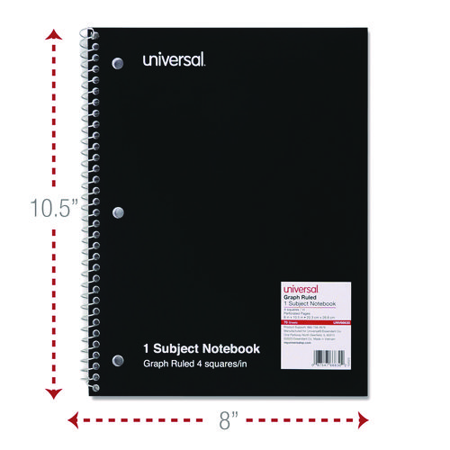 Picture of Wirebound Notebook, 1-Subject, Quadrille Rule (4 sq/in), Black Cover, (70) 10.5 x 8 Sheets