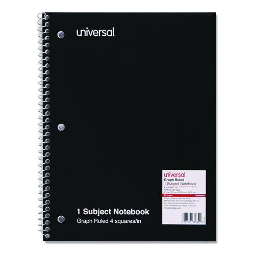 Picture of Wirebound Notebook, 1-Subject, Quadrille Rule (4 sq/in), Black Cover, (70) 10.5 x 8 Sheets