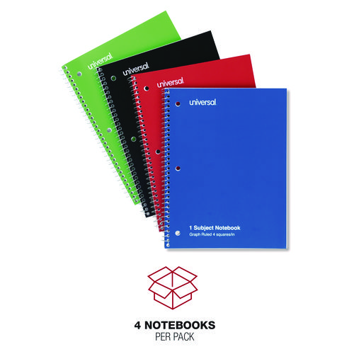 Picture of Wirebound Notebook, 1-Subject, Quadrille Rule (4 sq/in), Assorted Cover Colors, (70) 10.5 x 8 Sheets, 4/Pack