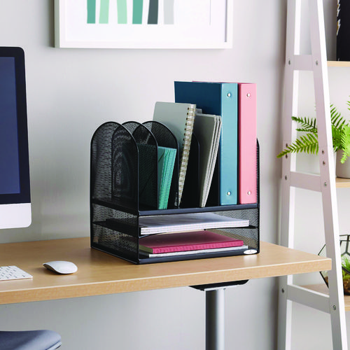 Picture of Onyx Mesh Desk Organizer with Two Horizontal and Six Upright Sections, Letter Size Files, 13.25" x 11.5" x 13", Black