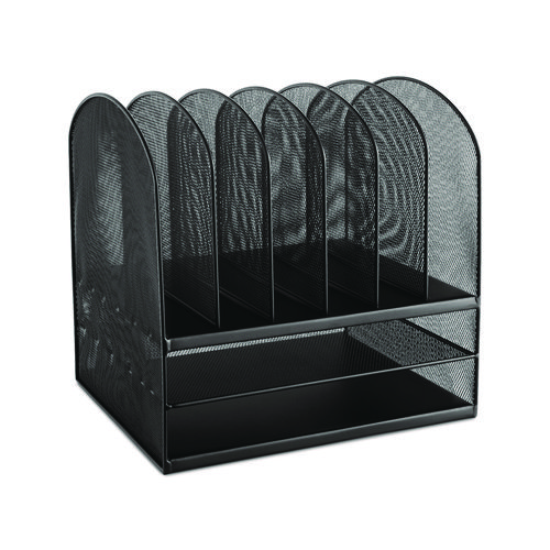 Picture of Onyx Mesh Desk Organizer with Two Horizontal and Six Upright Sections, Letter Size Files, 13.25" x 11.5" x 13", Black