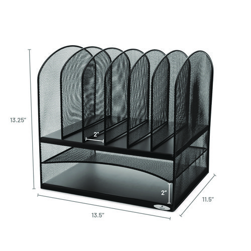 Picture of Onyx Mesh Desk Organizer with Two Horizontal and Six Upright Sections, Letter Size Files, 13.25" x 11.5" x 13", Black