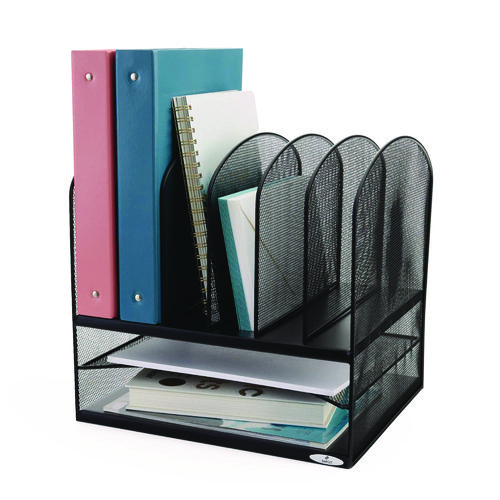 Picture of Onyx Mesh Desk Organizer with Two Horizontal and Six Upright Sections, Letter Size Files, 13.25" x 11.5" x 13", Black