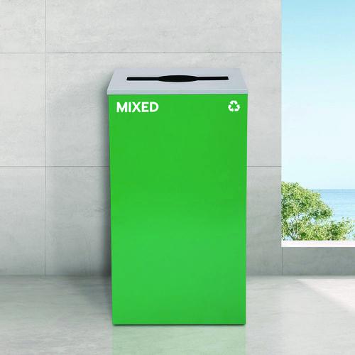 Picture of 29 Gallon Trash/Recycling Cans, Steel, Green Mixed Recycling Can with Mixed Lid