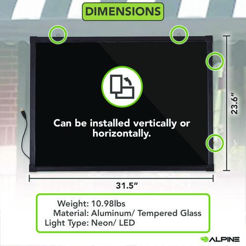 Picture of LED Illuminated Hanging Message Writing Board, Black 22" x 30" Surface, Black 23.6" x 31.5" Frame