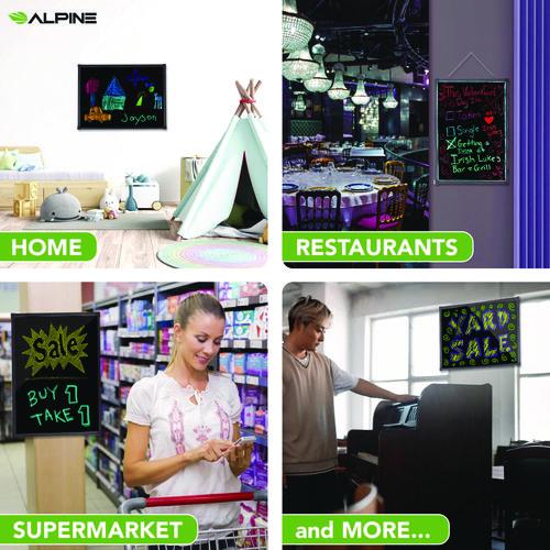 Picture of LED Illuminated Hanging Message Writing Board, Black 22" x 30" Surface, Black 23.6" x 31.5" Frame