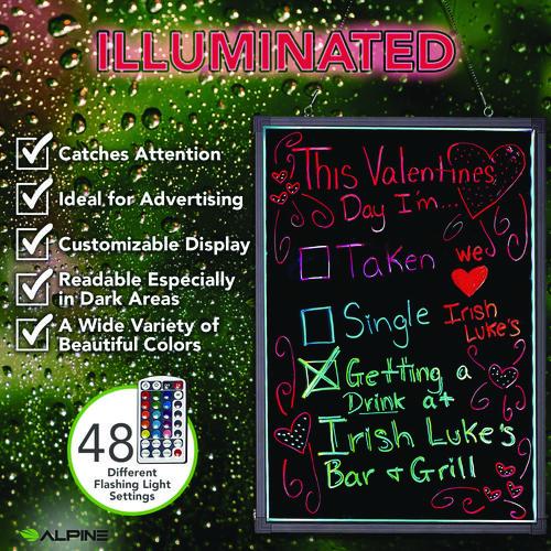 Picture of LED Illuminated Hanging Message Writing Board, Black 22" x 30" Surface, Black 23.6" x 31.5" Frame