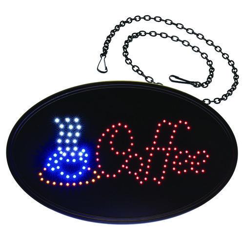 Picture of LED Oval Coffee Sign, 23 x 14, Black Frame, Blue/Red Graphics
