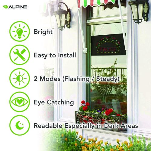 Picture of LED Rectangular TACO Sign, 19 x 10, Black Frame, Green/Red/Yellow Graphics