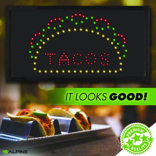 Picture of LED Rectangular TACO Sign, 19 x 10, Black Frame, Green/Red/Yellow Graphics