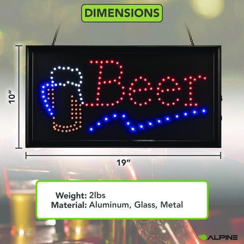 Picture of LED Rectangular Beer Sign, 19 x 10, Black Frame, Blue/Green/Orange/Red/White Graphics