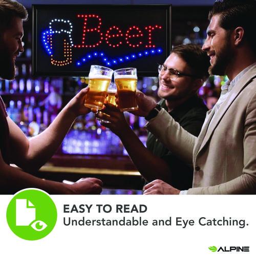 Picture of LED Rectangular Beer Sign, 19 x 10, Black Frame, Blue/Green/Orange/Red/White Graphics