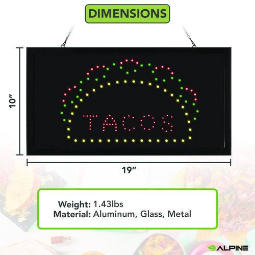Picture of LED Rectangular TACO Sign, 19 x 10, Black Frame, Green/Red/Yellow Graphics